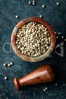 White pepper on dark background directly above copy space