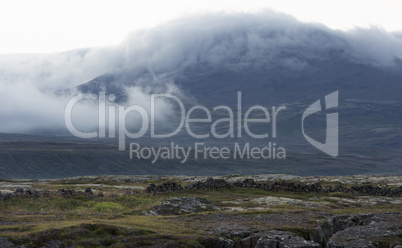 Typical icelandic landscape with volcanoes and mountains.