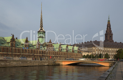 View on Christiansborg Palace over the channel in Copenhagen.