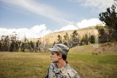Military soldier guarding in boot camp