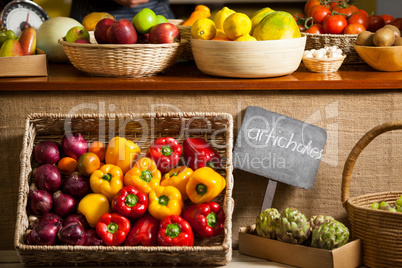Various fruits and vegetables in organic section