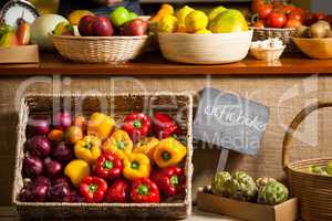 Various fruits and vegetables in organic section