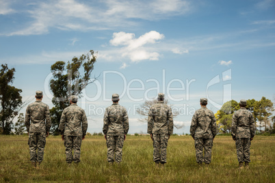 Group of military soldiers standing in line