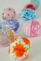 Painted easter eggs on white background