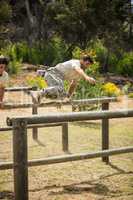 Military soldiers training on fitness trail