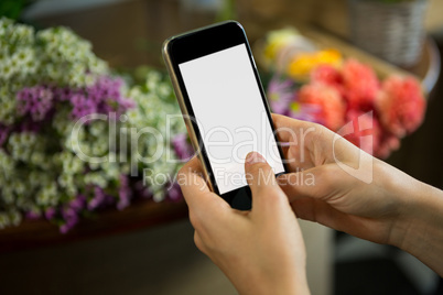Woman taking photograph of flower bouquet