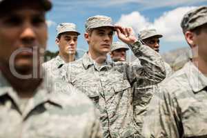 Military soldiers standing in boot camp