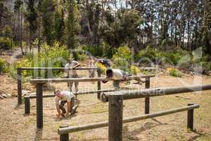 Military soldiers training on fitness trail