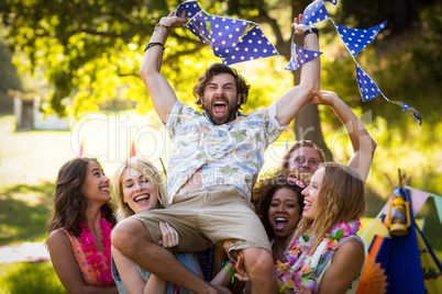 Friends having fun in park