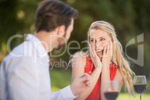 Woman surprised after seeing the ring