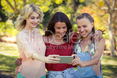 Friends taking selfie with mobile phone