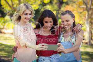 Friends taking selfie with mobile phone
