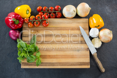 Wooden board and ingredients