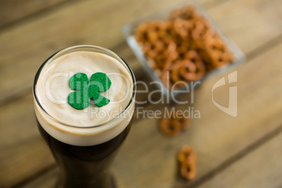 St Patricks Day glass of beer with shamrock