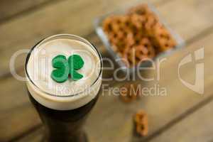 St Patricks Day glass of beer with shamrock