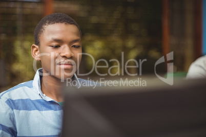 Schoolboy studying in computer classroom