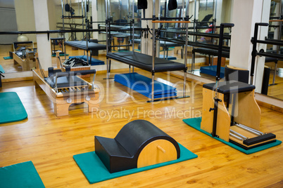 Fitness studio with different gym equipment