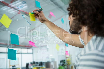 Executive writing on sticky notes