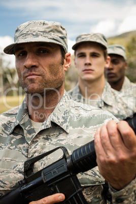 Group of military soldiers standing in line