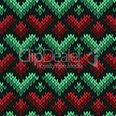 Knitting seamless colour pattern with stylized hearts