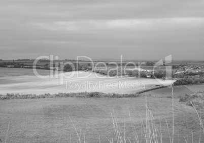 English country panorama in Salisbury in black and white