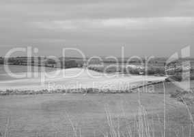 English country panorama in Salisbury in black and white