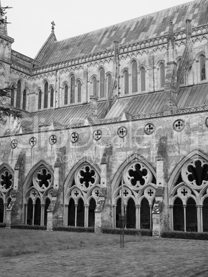 Salisbury Cathedral in Salisbury in black and white