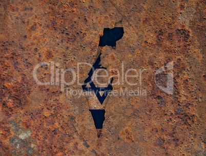 Karte und Fahne von Israel auf rostigem Metall