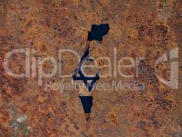 Karte und Fahne von Israel auf rostigem Metall