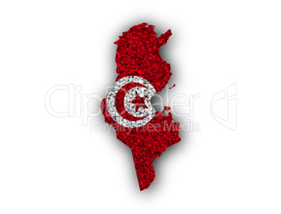 Karte und Fahne von Tunesien auf Mohn