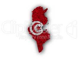 Karte und Fahne von Tunesien auf Mohn