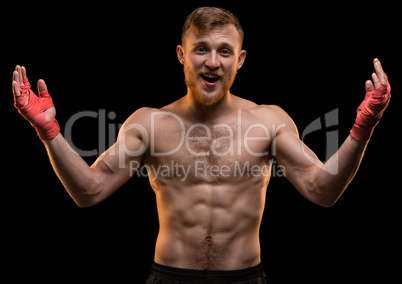 Surprised muscular man with hands up Surprised muscular man with hands up