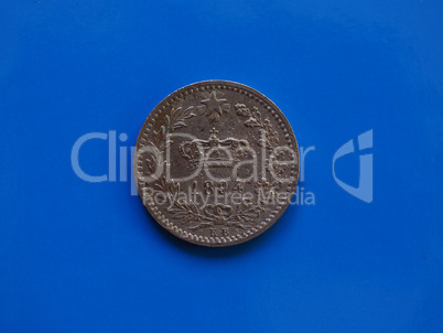 20 cents coin, Kingdom of Italy over blue