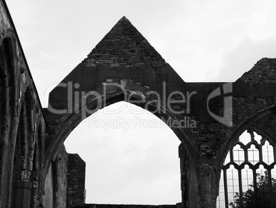St Peter ruined church in Bristol in black and white