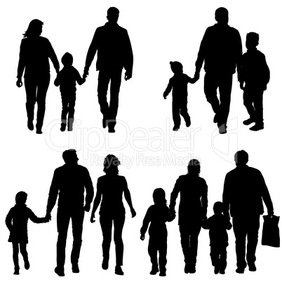 Set silhouette of happy family on a white background. Vector illustration.