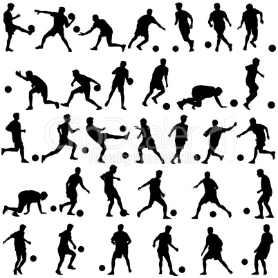 silhouettes of soccer players with the ball.