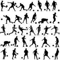 silhouettes of soccer players with the ball.