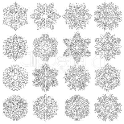 Set snowflakes icons on white background,