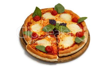 Pizza on a wooden tray