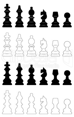 Set of different chess pieces