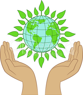 Green Earth planet in human hands