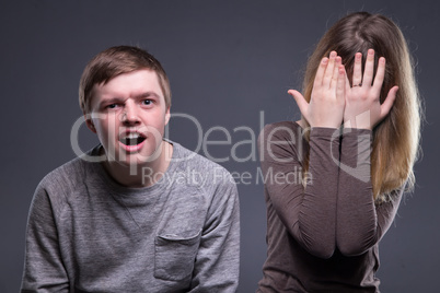 Portrait of emotion teenage couple