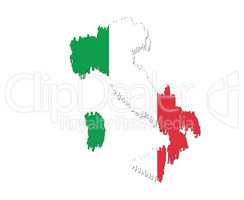 map of Italy with national flag and human silhouettes isolated