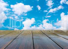 stand from wooden boards with blue sky