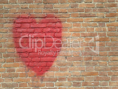 red heart on wall with copy space