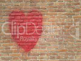 red heart on wall with copy space