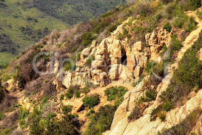 Coyote den cave in a mountainside