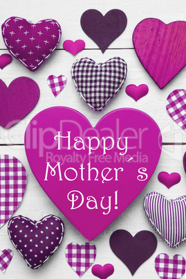 Vertical Card With Purple Heart Texture, Happy Mothers Day