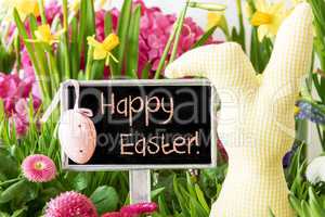Easter Bunny, Colorful Spring Flowers, Text Happy Easter