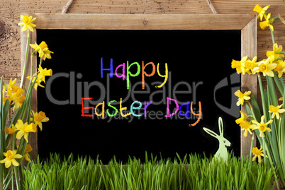 Narcissus, Bunny, Colorful Text Happy Easter Day